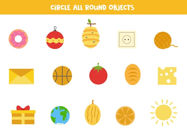 Find all round objects Educational worksheet for children