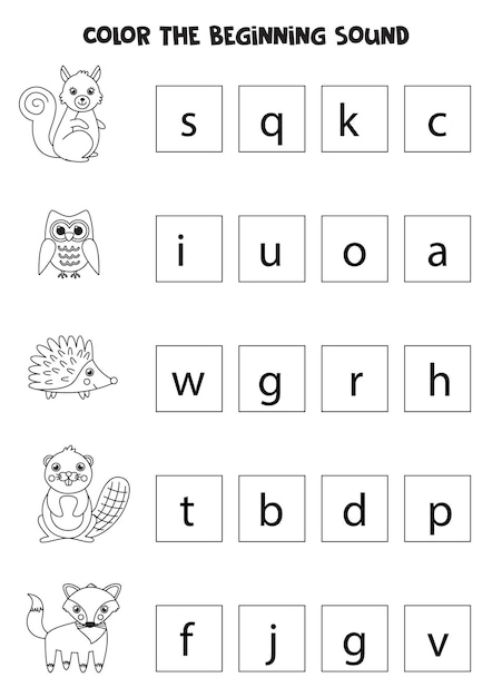 Find and color the beginning sound of the word. Educational game for kids.