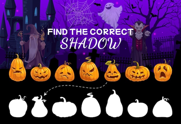 Find correct shadow of cartoon Halloween pumpkins