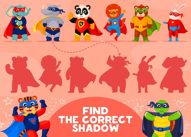 Find the correct shadow cartoon superhero animals