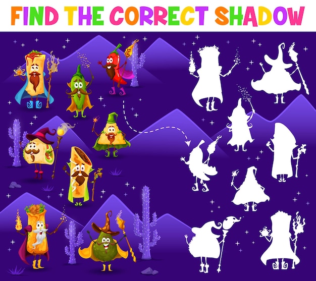 Find the correct shadow of cartoon tex mex wizards