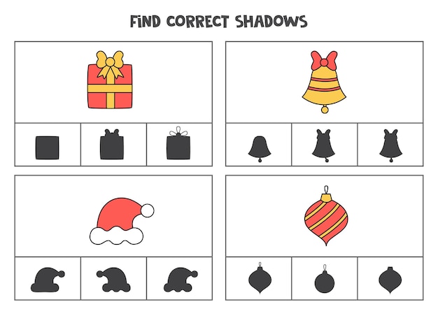 Find correct shadow of Christmas items Printable clip card games for children