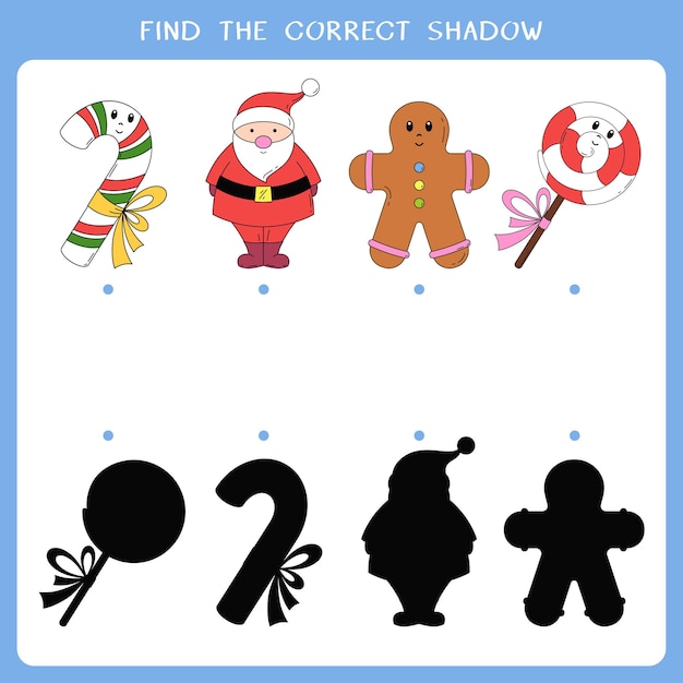 Find the correct shadow for Christmas symbols Vector worksheet