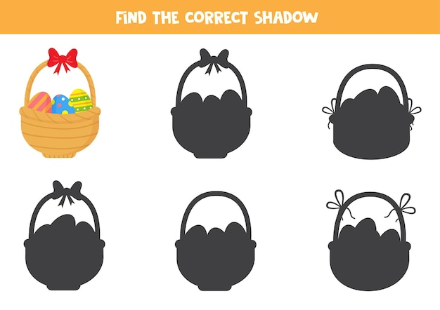 Find the correct shadow of cute Easter basket Logical puzzle for kids