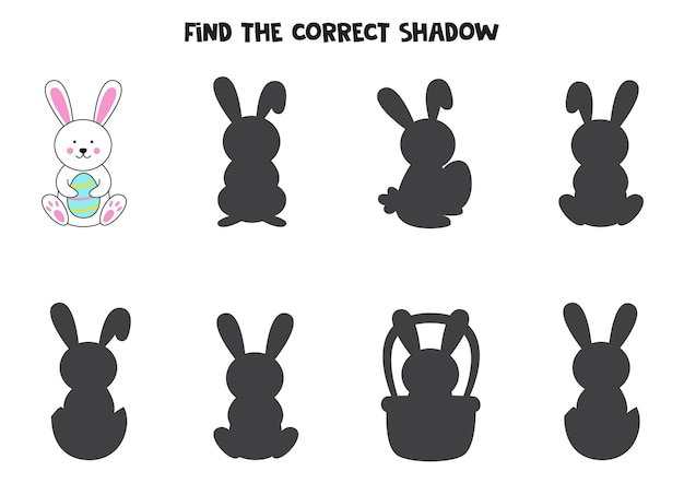 Find the correct shadow of cute Easter bunny Logical puzzle for kids