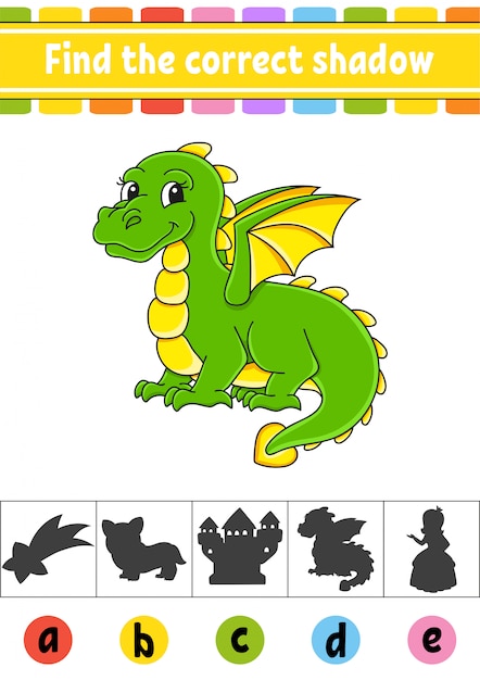 Find the correct shadow. Education developing worksheet. Activity page.