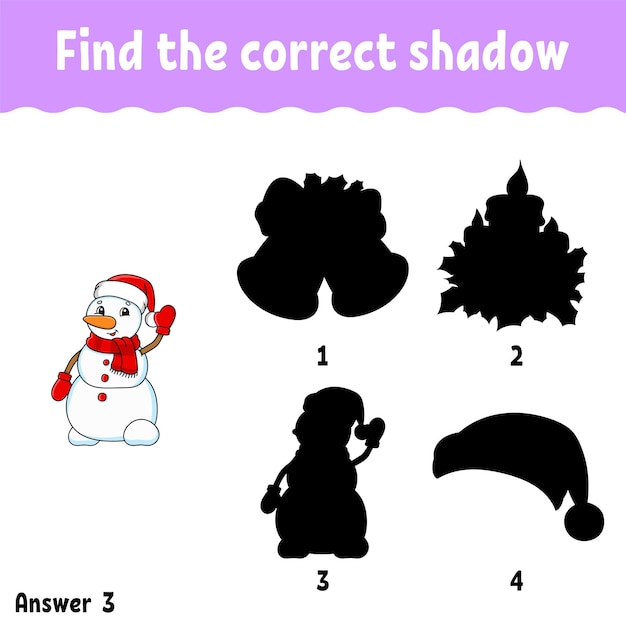 Find the correct shadow. Education developing worksheet. Christmas theme.