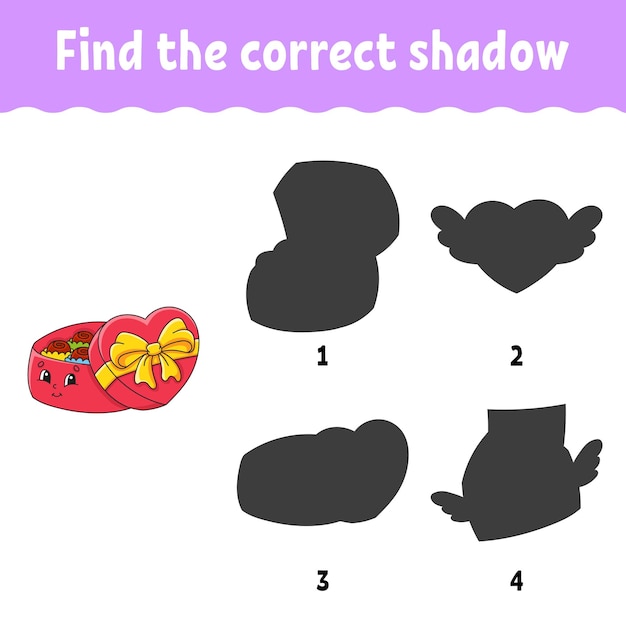 Find the correct shadow Education developing worksheet Matching game for kids Activity page Puzzle for children cartoon character Vector illustration