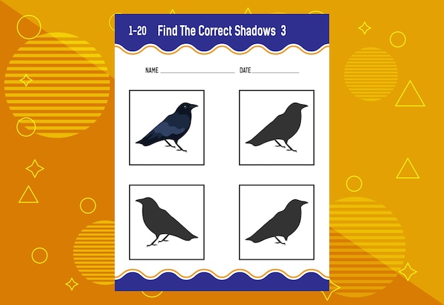 Find the correct shadow Education developing worksheet Matching game for kids