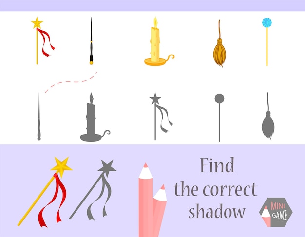 Find the correct shadow education game for children cute cartoon animals and nature vector illustration