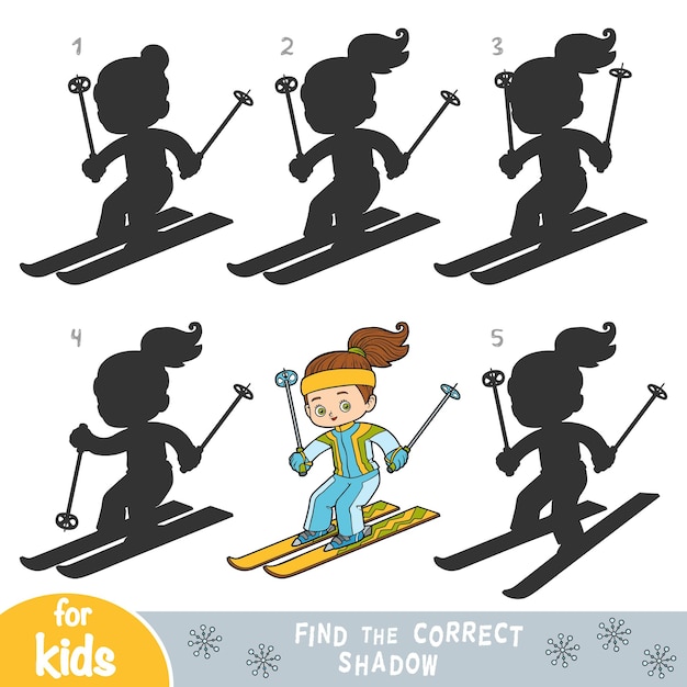 Find the correct shadow education game for children Girl skiing