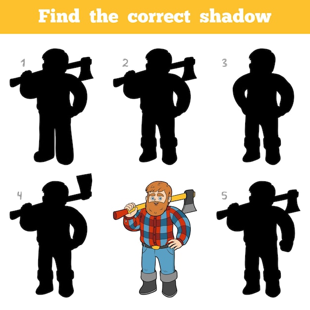 Find the correct shadow, education game for children, Lumberjack