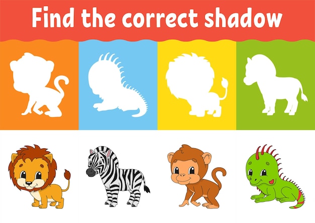 Find the correct shadow Education worksheet Matching game for kids Color activity page