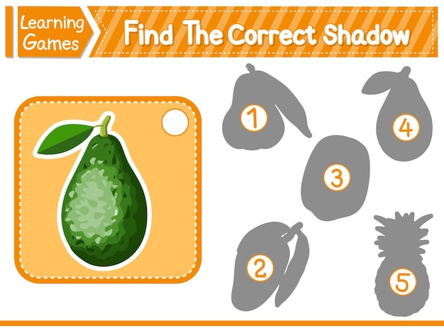 Find The Correct Shadow Find And Match The Correct Shadow Of Avocado Kids Educational Game Printable Worksheet Vector Illustration