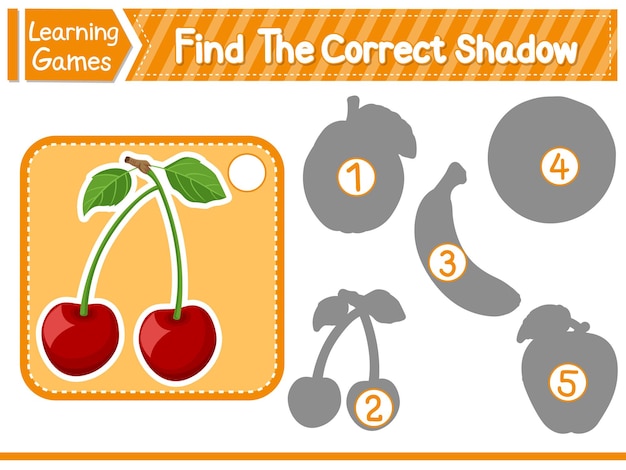 Find The Correct Shadow Find And Match The Correct Shadow Of Cherry Kids Educational Game Printable Worksheet Vector Illustration