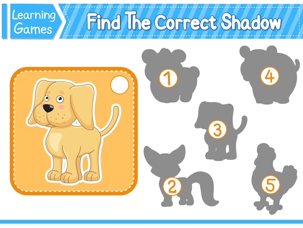 Find The Correct Shadow Find And Match The Correct Shadow Of Dog Kids Educational Game Printable Worksheet Vector Illustration