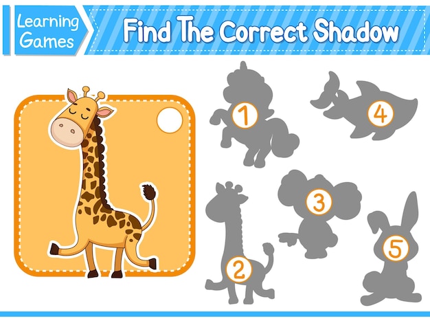 Find The Correct Shadow Find And Match The Correct Shadow Of Giraffe Kids Educational Game Printable Worksheet Vector Illustration