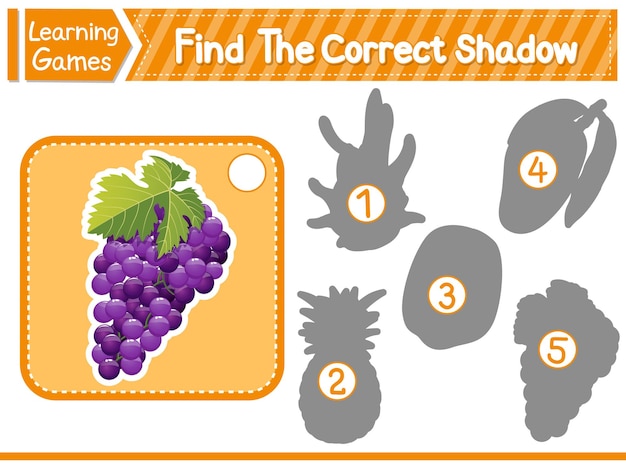 Find The Correct Shadow Find And Match The Correct Shadow Of Grapes Kids Educational Game Printable Worksheet Vector Illustration