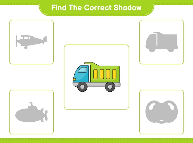 Find the correct shadow Find and match the correct shadow of Lorry Educational children game printable worksheet vector illustration