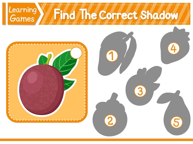 Find The Correct Shadow Find And Match The Correct Shadow Of Passion fruit Kids Educational Game Printable Worksheet Vector Illustration