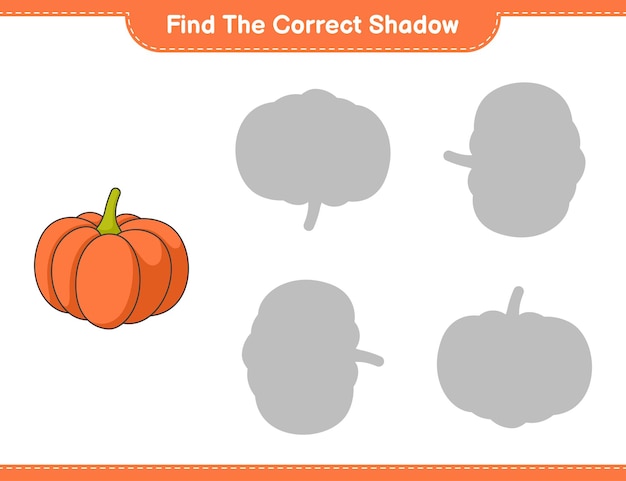 Find the correct shadow. Find and match the correct shadow of Pumpkin. Educational children game, printable worksheet, vector illustration