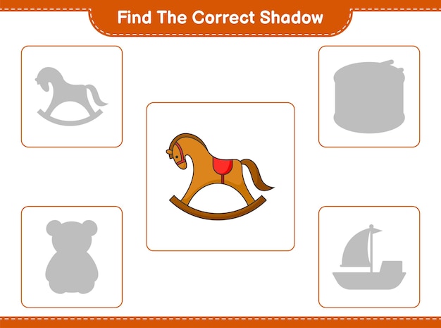 Find the correct shadow Find and match the correct shadow of Rocking Horse Educational children game printable worksheet vector illustration