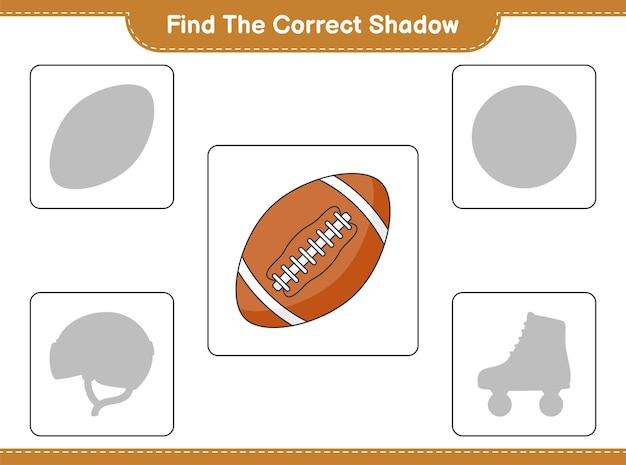 find the correct shadow. find and match the correct shadow of rugby ball. educational children game