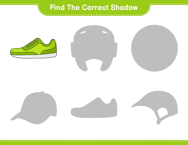 Find the correct shadow. Find and match the correct shadow of Sneaker. Educational children game