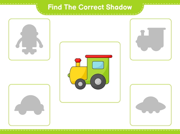 Find the correct shadow Find and match the correct shadow of Train Educational children game printable worksheet vector illustration