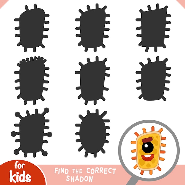 Find the correct shadow game for children Cute bacteria and virus character