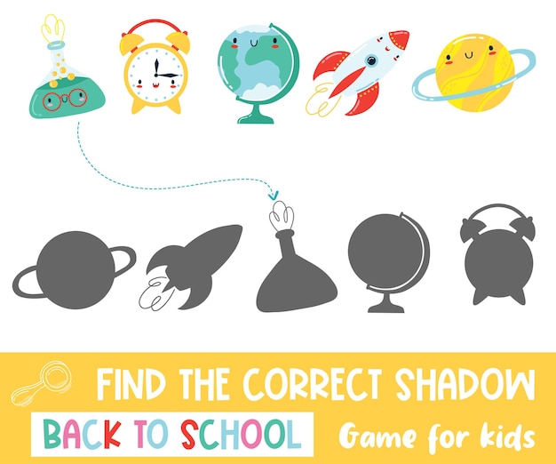 Find the correct shadow kids mini gsme with cute kawaii school characther Back to School activites for preschool children