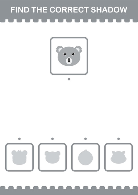 Find the correct shadow Koala face Worksheet for kids