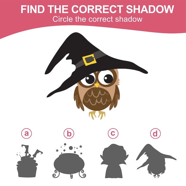 Find the correct shadow Match the image with the shadow Educational printable worksheet for kid