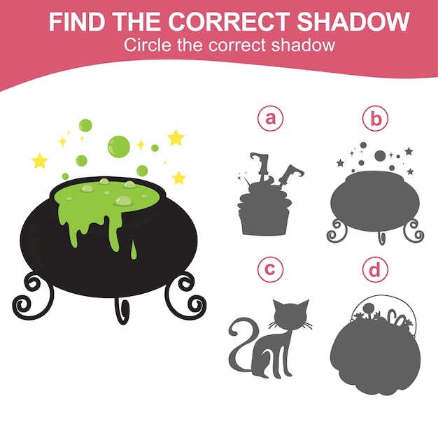 Find the correct shadow. Match the image with the shadow. Worksheet for kid. Educational printable worksheet. Vector illustration.