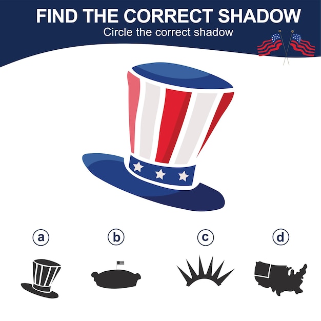 Find the correct shadow Matching shadow game for children Worksheet for kid Vector file