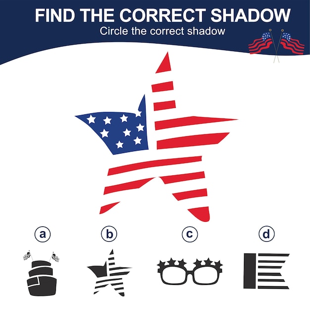 Find the correct shadow Matching shadow game for children Worksheet for kid Vector file