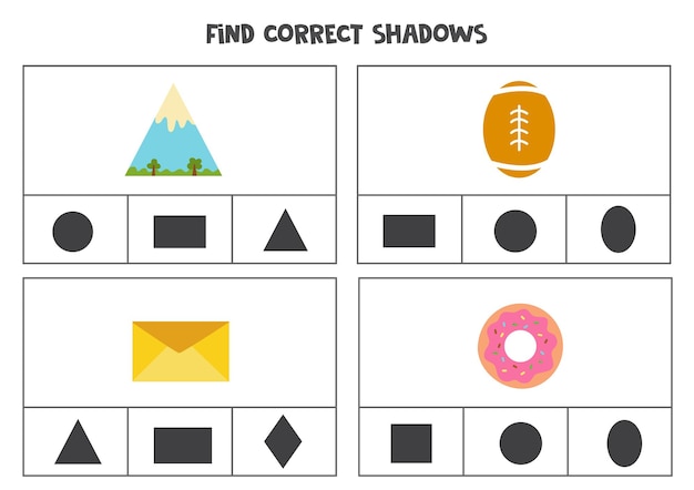 Find correct shadow of objects. Printable clip card games for children.