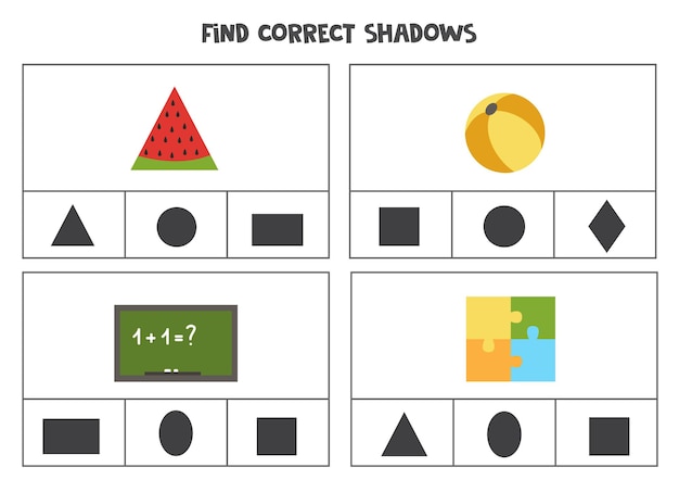 Find correct shadow of objects. Printable clip card games for children.