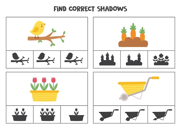 Find correct shadow of spring pictures Printable clip card games for children