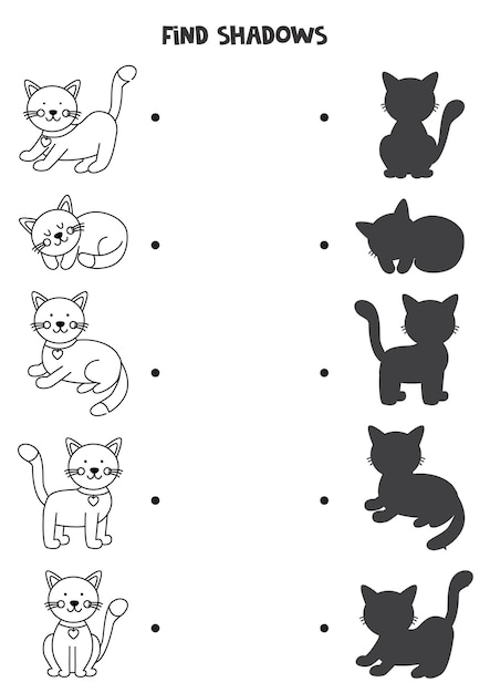 Find the correct shadows of black and white cats Logical puzzle for kids