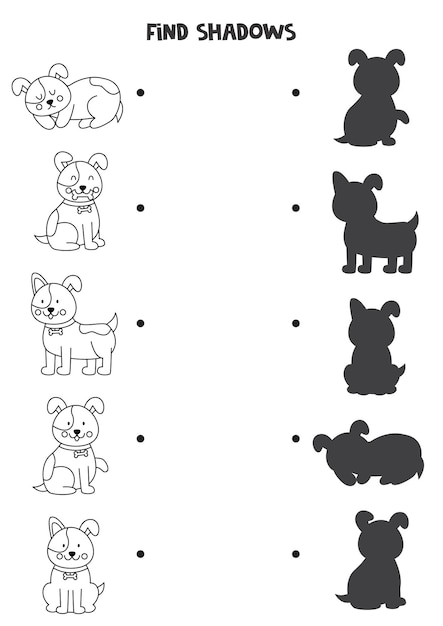 Find the correct shadows of black and white dogs Logical puzzle for kids