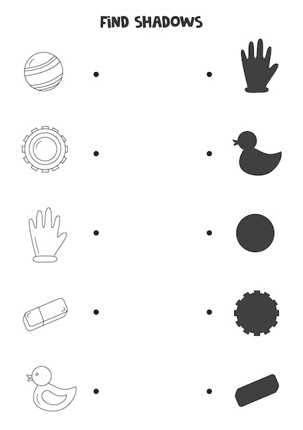 Find the correct shadows of black and white rubber elements Logical puzzle for kids