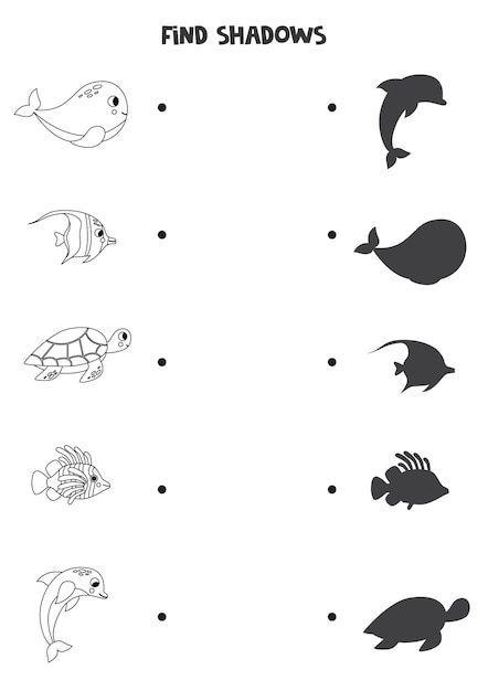 Find the correct shadows of black and white sea weeds Logical puzzle for kids