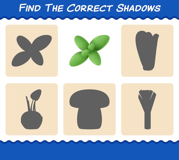 Find the correct shadows of cartoon mint leaf. Searching and Matching game. Educational game for pre shool years kids and toddlers