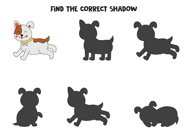 Find the correct shadows of cute brown dog Logical puzzle for kids