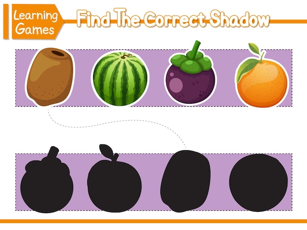 Find the correct shadows of cute cartoon fruits Kids educational game Vector Illustration Character Cartoon Style