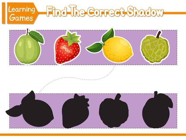 Find the correct shadows of cute cartoon fruits Kids educational game Vector Illustration Character Cartoon Style