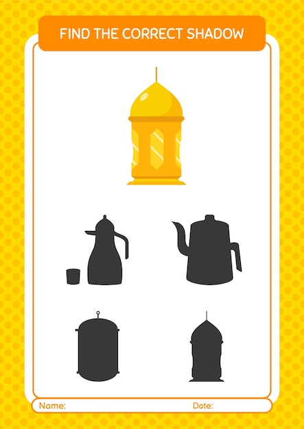 Find the correct shadows game with arabic lantern worksheet for preschool kids kids activity sheet