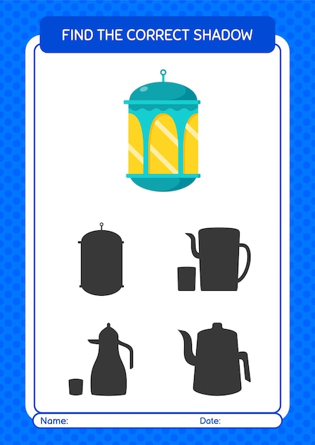 Find the correct shadows game with arabic lantern worksheet for preschool kids kids activity sheet