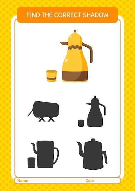 Find the correct shadows game with arabic teapot worksheet for preschool kids kids activity sheet